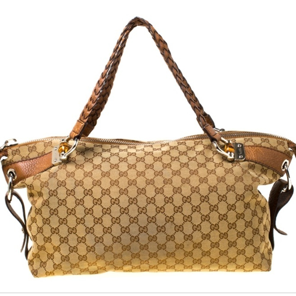 Gucci Beige and Brown Vintage Canvas Bamboo Bar women’s Handbag - Picture 1 of 16